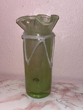 Romblast Flower Glass Vase Green White Made In Romania